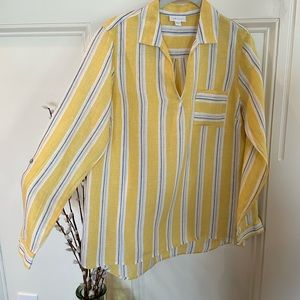 Pop-over, collared vee-neck, roll-tab sleeve blouse, JJill sz S